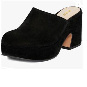 YDN Black Block Heel Mules Cozy Platform Chunky Sandals Closed Toe Slip On Shoes